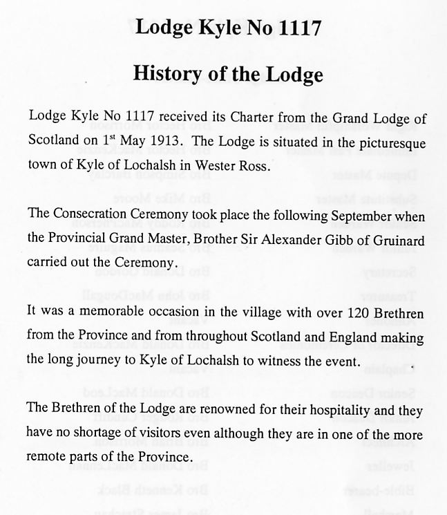 The History of Lodge Kyle No 1117