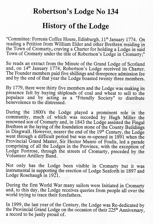 The History of Lodge St Duthus No. 82